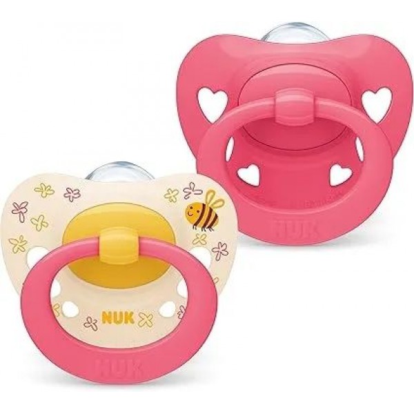 【香港行貨】德國NUK Signature 印花矽膠 安撫奶嘴連盒  6-18M (2個裝) 女仔色