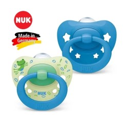 【香港行貨】德國NUK Signature 印花矽膠 安撫奶嘴連盒  6-18M (2個裝) 男仔色