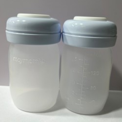 Maymom 闊口 寬口徑 PP 儲奶瓶 160ml / 5.4oz (2個裝) 附防漏墊片 + 空心螺旋蓋 (粉藍色蓋)