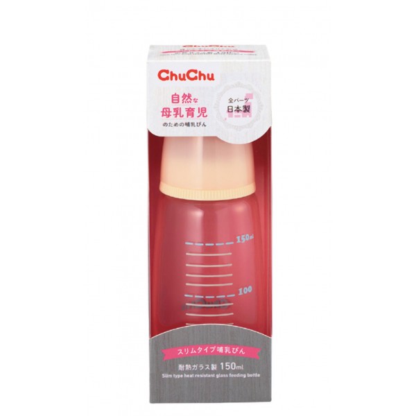 日本ChuChu 標準口徑 耐熱玻璃奶瓶 (連矽膠十字奶咀)150ml