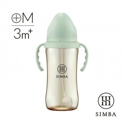 Simba 蘊蜜鉑金 PPSU 寬口吸管把手防脹氣奶瓶 270ml (綠沐) (十字M奶嘴) 3m+