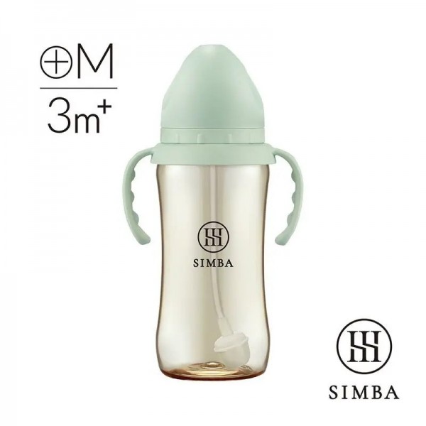 Simba 蘊蜜鉑金 PPSU 寬口吸管把手防脹氣奶瓶 270ml (綠沐) (十字M奶嘴) 3m+